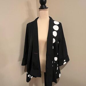 Art to Wear Vintage Moonlight B&W Polka Dot Kimono Red Accent boho, Small